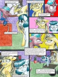 Size: 1024x1365 | Tagged: safe, artist:tillie-tmb, derpibooru import, oc, oc:meadow lark, oc:tempest, unofficial characters only, earth pony, pony, unicorn, comic:the amulet of shades, comic, female, mare, traditional art