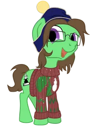 Size: 4272x5736 | Tagged: safe, artist:aaronmk, derpibooru import, oc, oc:green quill, unofficial characters only, earth pony, pony, 2018 community collab, derpibooru community collaboration, absurd resolution, clothes, glasses, hat, simple background, transparent background, ugly sweater, vector