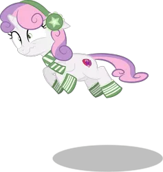 Size: 2365x2500 | Tagged: safe, artist:perplexedpegasus, derpibooru import, sweetie belle, pony, unicorn, clothes, earmuffs, female, filly, flying, scarf, simple background, socks, solo, striped socks, transparent background, vector, winter outfit