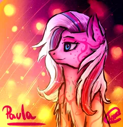 Size: 1000x1031 | Tagged: safe, artist:canelamoon, derpibooru import, oc, oc:paula, unofficial characters only, earth pony, pony, bust, chest fluff, female, mare, portrait, smiling, solo