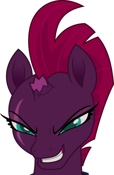 Size: 3275x5000 | Tagged: safe, artist:dashiesparkle, derpibooru import, tempest shadow, pony, unicorn, my little pony: the movie, broken horn, bust, evil grin, eye scar, grin, happy, portrait, scar, simple background, smiling, smug, smugest shadow, solo, transparent background, vector