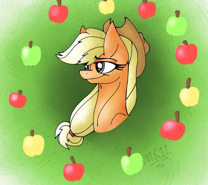 Size: 1024x907 | Tagged: safe, artist:melonseed11, derpibooru import, applejack, pony, bust, portrait, solo