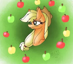 Size: 1024x907 | Tagged: safe, artist:melonseed11, derpibooru import, applejack, pony, bust, portrait, solo