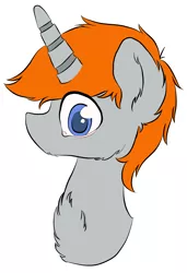 Size: 2464x3600 | Tagged: safe, artist:snufflebug, derpibooru import, oc, oc:disterious, unofficial characters only, pony, unicorn, blue eyes, bust, cute, horn, looking at you, male, orange mane, simple background, stallion