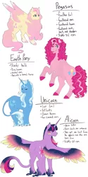 Size: 3000x6000 | Tagged: safe, artist:softbuttdoodles, derpibooru import, fluttershy, pinkie pie, trixie, twilight sparkle, twilight sparkle (alicorn), alicorn, classical unicorn, earth pony, pony, unicorn, cloven hooves, colored wings, colored wingtips, leonine tail, raspberry, tongue out, unshorn fetlocks