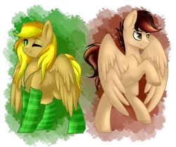 Size: 3400x2850 | Tagged: safe, artist:blocksy-art, derpibooru import, oc, oc:lightning chaser, oc:lightning storm, oc:thunder dash, unofficial characters only, pegasus, pony, clothes, female, high res, male, mare, one eye closed, rule 63, socks, stallion, striped socks, wink