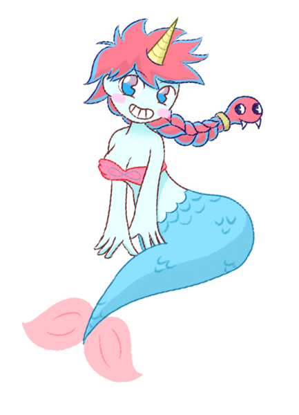 Size: 650x900 | Tagged: cala maria, cuphead, derpibooru import, horn, mermaid, mermaidized, oc, oc:infinite futura, safe, simple background, solo, transparent background, unofficial characters only