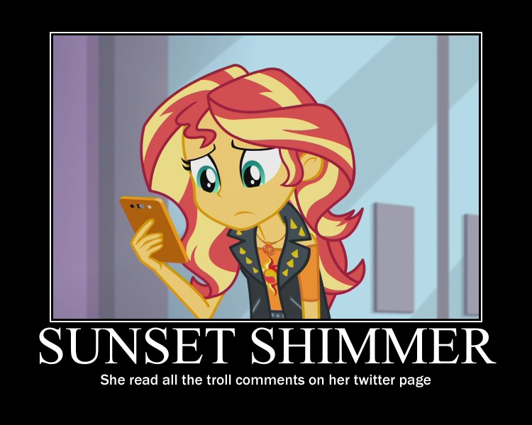 Size: 750x600 | Tagged: safe, derpibooru import, edit, edited screencap, screencap, sunset shimmer, a fine line, equestria girls, equestria girls series, demotivational poster, image macro, meme, obligatory pony