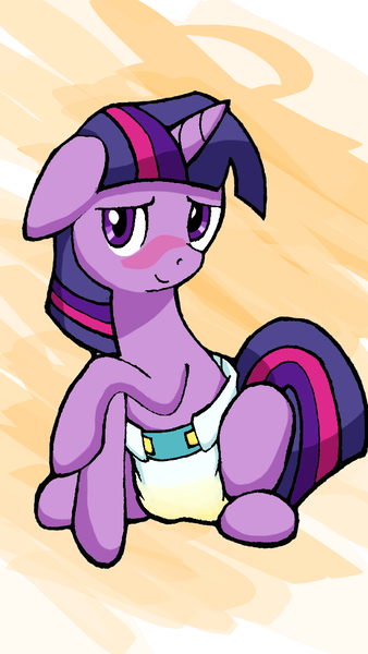 Size: 640x1136 | Tagged: alternate version, artist:hgdb, blushing, derpibooru import, diaper, diaper fetish, fetish, pissing, questionable, sitting, solo, twilight sparkle, urine, wet diaper, wetting