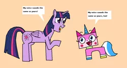 Size: 982x526 | Tagged: safe, artist:red-brick-2, derpibooru import, twilight sparkle, twilight sparkle (alicorn), alicorn, cat, pony, unicorn, carla castañeda, crossover, lego, tara strong, the lego movie, unikitty, unikitty! (tv series), voice actor joke