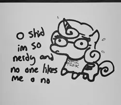 Size: 1657x1440 | Tagged: safe, artist:tjpones, derpibooru import, princess flurry heart, alicorn, pony, black and white, dialogue, doodle, female, glasses, grayscale, lineart, monochrome, nerd, nerdy heart, older, solo, star trek, teenager, traditional art, vulgar