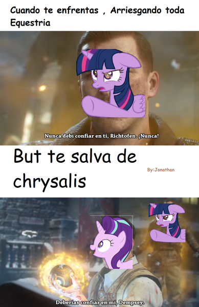 Size: 1336x2060 | Tagged: black ops 3, call of duty, call of duty zombies, der eisendrache, derpibooru import, edit, edward richtofen, meme, safe, spanish, starlight glimmer, tank dempsey, text edit, twilight sparkle