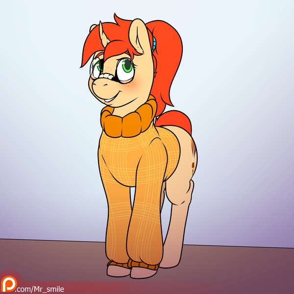 Size: 4000x4000 | Tagged: safe, artist:mr.smile, derpibooru import, oc, oc:scribble notes, unofficial characters only, unicorn, blushing, clothes, cute, glasses, nerd, nerd pony, patreon, patreon logo, ponytail, smiling, sweater, turtleneck