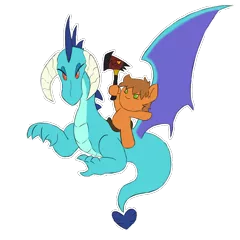 Size: 800x800 | Tagged: safe, artist:sanyo2100, derpibooru import, princess ember, oc, oc:drake fluster, dragon, earth pony, pony, chibi, cute, fire axe, ponies riding dragons, riding, simple background, transparent background