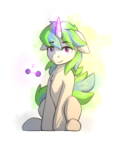 Size: 654x805 | Tagged: source needed, useless source url, safe, artist:n_thing, derpibooru import, oc, oc:crescent, unofficial characters only, pony, unicorn, chest fluff, cute, female, floppy ears, full body, levitation, looking at you, magic, mare, sitting, smiling, solo, telekinesis