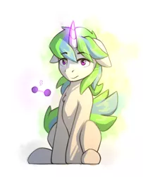 Size: 654x805 | Tagged: source needed, useless source url, safe, artist:n_thing, derpibooru import, oc, oc:crescent, unofficial characters only, pony, unicorn, chest fluff, cute, female, floppy ears, full body, levitation, looking at you, magic, mare, sitting, smiling, solo, telekinesis