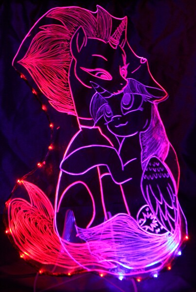 Size: 1565x2331 | Tagged: acrylight, alicorn, artist:irfp250n, artist:nadairead, artist:pirran-p, craft, derpibooru import, engraving, female, fizzlepop berrytwist, led, lesbian, my little pony: the movie, neon, prosthetic limb, prosthetics, safe, shipping, tempestlight, tempest shadow, twilight sparkle, twilight sparkle (alicorn)