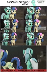 Size: 3928x6000 | Tagged: 3d, artist:goatcanon, bacon braids, bon bon, comic, comic:lyra's story, derpibooru import, dialogue, equal cutie mark, equal town, lyra heartstrings, our town, party favor, safe, starlight's village, sweetie drops, the cutie map, this will end in tears and/or death