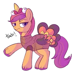 Size: 750x727 | Tagged: safe, artist:lulubell, derpibooru import, scootaloo, turkey, clothes, colored hooves, costume, cute, cutealoo, female, grumpy, holiday, looking at you, raised hoof, scootachicken, scootaturkey, silly, simple background, solo, thanksgiving, transparent background, turkey costume, unamused, unimpressed