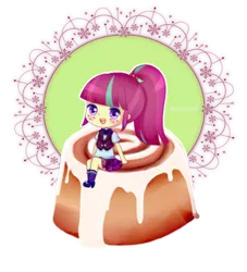 Size: 520x573 | Tagged: safe, artist:electricshine, derpibooru import, sour sweet, human, equestria girls, cinnamon bun, cute, female, food, looking at you, simple background, smiling, solo, sourbetes, transparent background