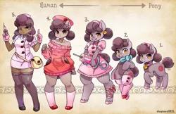 Size: 1600x1035 | Tagged: safe, artist:shepherd0821, derpibooru import, oc, unofficial characters only, anthro, earth pony, human, anthro chart, clothes, commission, dark skin, humanized, humanized oc, looking at you, nurse, nurse outfit, pony coloring, smiling, syringe