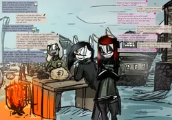 Size: 3800x2656 | Tagged: safe, artist:tenenbris, derpibooru import, oc, oc:aydia, oc:lillian, unofficial characters only, zebra, dialogue, drug dealer, eyeshadow, makeup, parka, slavery, snow, story included, zebra oc