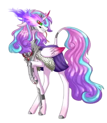 Size: 3542x4081 | Tagged: safe, artist:dotsoflight, derpibooru import, princess flurry heart, alicorn, pony, alicorn amulet, curved horn, dark magic, evil, evil flurry heart, fangs, forked tongue, leonine tail, magic, older, raised hoof, simple background, solo, sombra eyes, tongue out, transparent background