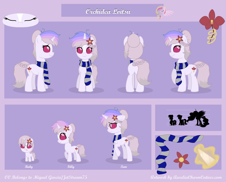 Size: 5367x4323 | Tagged: absurd resolution, artist:raspberrystudios, baby, changeling, changeling oc, cutie mark, derpibooru import, female, filly, halfling, oc, oc:orchidea loitsu, orchid, reference sheet, safe, teenager, unofficial characters only, white changeling