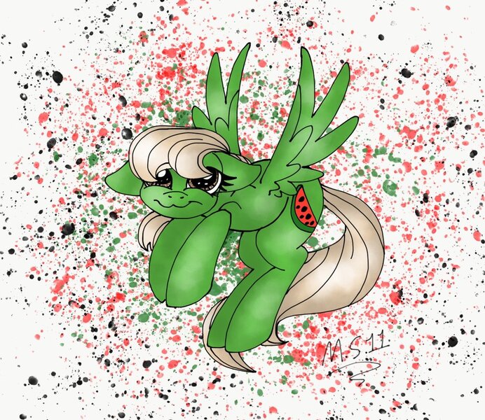 Size: 1024x888 | Tagged: safe, artist:melonseed11, derpibooru import, oc, oc:melon seed, unofficial characters only, pegasus, pony, abstract background, female, floppy ears, mare, solo