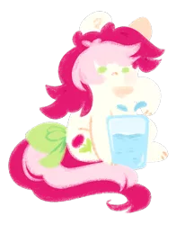 Size: 638x739 | Tagged: safe, artist:kotoink, derpibooru import, roseluck, pony, bow, chibi, glass, simple background, solo, tail bow, transparent background