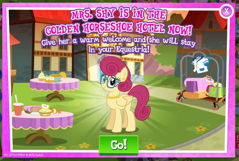 Size: 948x639 | Tagged: advertisement, derpibooru import, gameloft, golden horseshoe hotel, official, posey shy, safe, smiling, solo