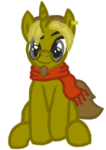 Size: 708x1000 | Tagged: safe, artist:kallisti, derpibooru import, oc, oc:golden flask, unofficial characters only, pony, unicorn, 2018 community collab, derpibooru community collaboration, beard, clothes, ear piercing, earring, facial hair, glasses, jewelry, male, piercing, scarf, simple background, solo, transparent background