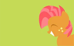 Size: 1632x1022 | Tagged: safe, artist:anonymousnekodos, derpibooru import, babs seed, earth pony, pony, bust, eyes closed, female, filly, foal, green background, grin, lineless, minimalist, modern art, portrait, simple background, smiling, solo, wallpaper