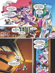 Size: 768x1024 | Tagged: safe, artist:andypriceart, derpibooru import, idw, princess cadance, princess celestia, raven, twilight sparkle, twilight sparkle (alicorn), alicorn, bat pony, pony, unicorn, spoiler:comic, spoiler:comic61, aunt and niece, comic, female, heart, hug, kiss on the cheek, kissing, mare, official comic, preview, royal guard, sister-in-law, speech bubble, sunshine sunshine