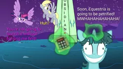 Size: 1191x670 | Tagged: alicorn, artist:dwayneflyer, derpibooru import, derpy hooves, missile, my little pony: the movie, obsidian missile, obsidian orb, oc, oc:peppermint freshener, remote, rocket, safe, storm king, this will not end well, twilight sparkle, twilight sparkle (alicorn)