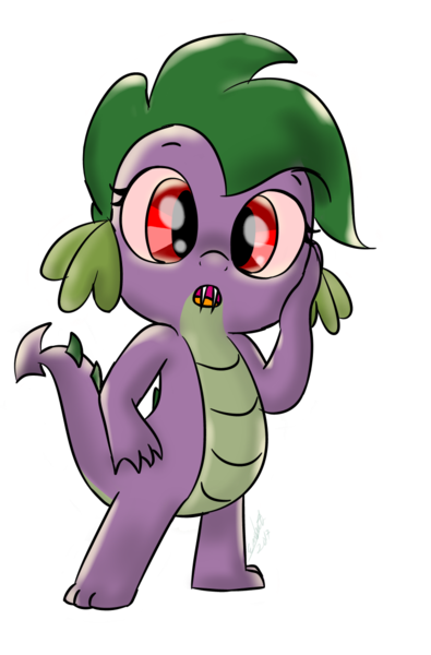 Size: 800x1214 | Tagged: artist:emositecc, barb, derpibooru import, dragon, fangs, looking at you, rule 63, safe, simple background, solo, spike, transparent background, vampire