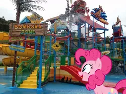 Size: 1024x765 | Tagged: artist:didgereethebrony, australia, derpibooru import, irl, jamberoo, photo, pinkie pie, playground, ponies in real life, safe, solo, water park