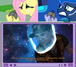 Size: 1236x1092 | Tagged: borderlands, crying, derpibooru import, exploitable meme, fluttershy, gamer luna, gamer meme, gamershy, meme, obligatory pony, princess luna, safe, scooter (borderlands), space, spoiler:borderlands, spoilers for another series, tales from the borderlands, tv meme