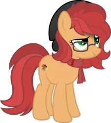 Size: 1280x1415 | Tagged: safe, artist:fletcherthehuntress, derpibooru import, oc, oc:autumn hazelnut, unofficial characters only, earth pony, pony, clothes, female, glasses, hat, mare, scarf, simple background, solo, transparent background