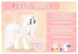 Size: 1024x721 | Tagged: artist:kazziepones, derpibooru import, horn ring, jewelry, necklace, oc, oc:pearl blush, pearl, profile, safe, unofficial characters only