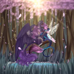 Size: 5000x5000 | Tagged: safe, artist:crazllana, derpibooru import, oc, oc:delilah, oc:ender heart, unofficial characters only, grottoling, original species, pegasus, pony, skimmer, absurd resolution, female, mare, tree