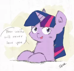 Size: 1600x1537 | Tagged: safe, artist:c0pter, derpibooru import, twilight sparkle, pony, anti-bronybait, brutal honesty, female, mare, solo, waifu, your waifu will never love you