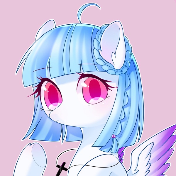 Size: 1200x1200 | Tagged: safe, artist:leafywind, derpibooru import, oc, unofficial characters only, pegasus, pony, bust, cross, female, mare, portrait, simple background, solo