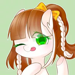 Size: 1200x1200 | Tagged: safe, artist:leafywind, derpibooru import, oc, unofficial characters only, pony, female, mare, one eye closed, simple background, solo, tongue out, wink