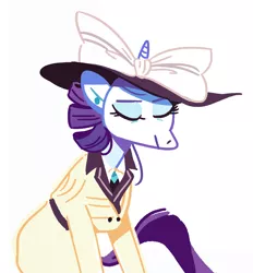 Size: 2068x2232 | Tagged: safe, artist:sterfler, deleted from derpibooru, derpibooru import, rarity, unicorn, clothes, dress, ear piercing, earring, eyes closed, female, hat, high res, jewelry, mare, piercing, raristocrat, rose dewitt bukater, simple background, solo, titanic, white background
