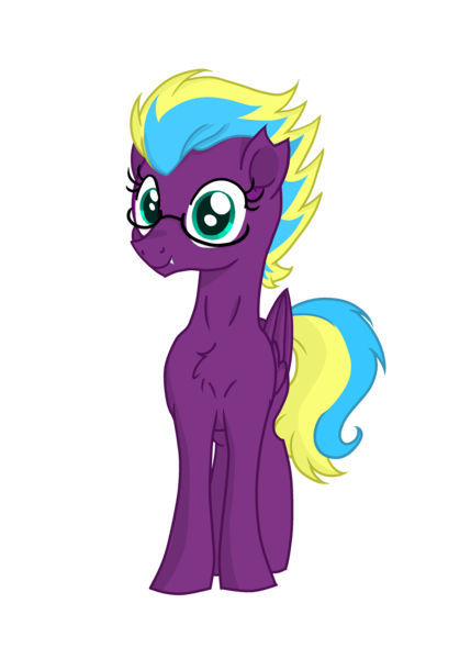 Size: 3445x4823 | Tagged: safe, artist:darkest-lunar-flower, derpibooru import, oc, oc:purple trash, unofficial characters only, pegasus, pony, 2018 community collab, derpibooru community collaboration, cute, cute little fangs, fangs, glasses, simple background, solo, transparent background
