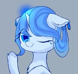 Size: 885x840 | Tagged: safe, artist:leafywind, derpibooru import, oc, oc:water drop, unofficial characters only, pony, unicorn, bust, female, mare, one eye closed, portrait, simple background, solo