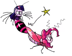 Size: 891x696 | Tagged: artist:fishimira, bee, cockroach, derpibooru import, hornet, insect, pinkie pie, roach, simple background, species swap, suggestive, this will end in death, twilight sparkle, wasp, white background