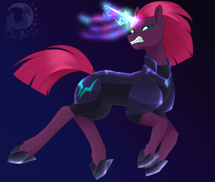 Size: 1697x1440 | Tagged: angry, armor, artist:djspark3, derpibooru import, fake horn, gradient background, gritted teeth, magic, my little pony: the movie, safe, solo, tempest shadow