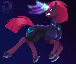 Size: 1697x1440 | Tagged: angry, armor, artist:djspark3, derpibooru import, fake horn, gradient background, gritted teeth, magic, my little pony: the movie, safe, solo, tempest shadow